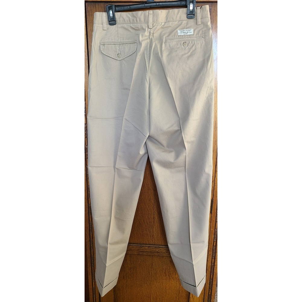 Vtg Polo Ralph Lauren Hammond Pant Mens 31x30 Tan Khaki Pleated Cuffed Chino NWT - Picture 2 of 10